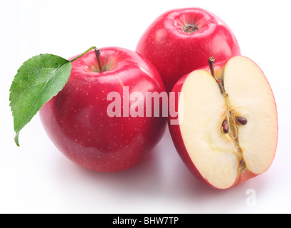 Red apple with leaf on a white background Stock Photo