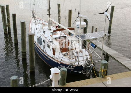 A Crealock 34 sailboat in the slip on the Chesapeake Stock Photo