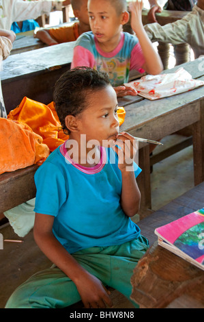 School children in a classroom at an orphanage near Siem Reap, Cambodia Stock Photo