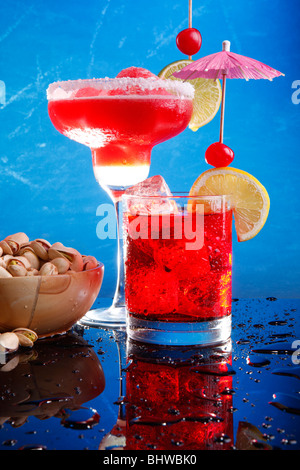 Strawberry Margarita and Grenadine fizz on the rocks Stock Photo