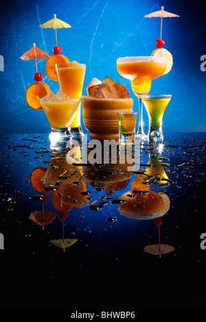Passion Daiquiri; Mango Margarita; Screwdriver and Shooters Stock Photo