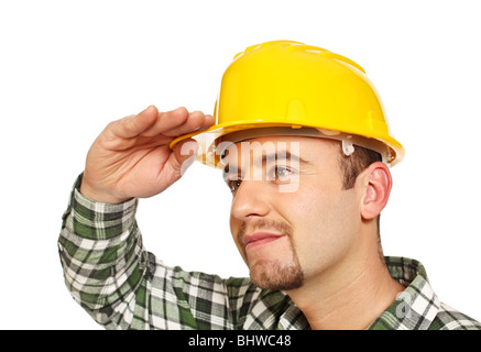 young manual worker look forward isolated on white background Stock Photo