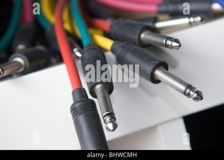 jack plugs with coloured leads Stock Photo