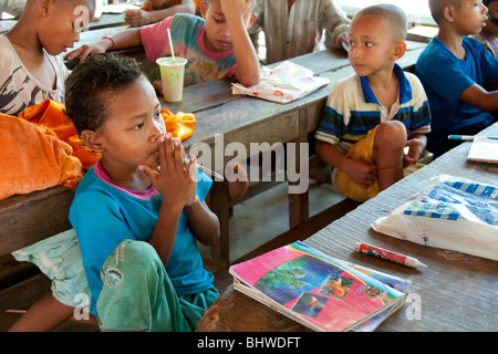 School children in a classroom at an orphanage near Siem Reap, Cambodia Stock Photo