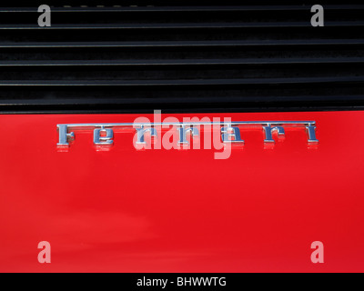 Ferrari name badge on the rear of a Testarossa Stock Photo