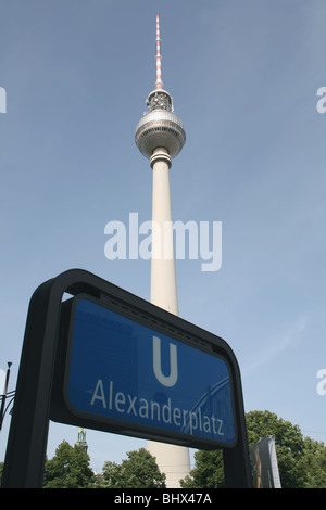 Fernsehturm TV Tower and Alexanderplatz U bahn station entrance Berlin Germany  May 2008 Stock Photo