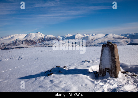 Ben Nevis, Aonach Mor, Aonach Beag, the Mamores and the Grey Corries from the summit of Stob Coire a'Chearcaill Stock Photo