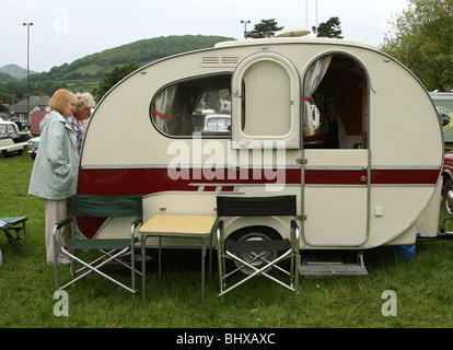 Vintage caravan at the Steam Rally Festival in the market town of Abergavenny South Wales GB UK 2009 Stock Photo