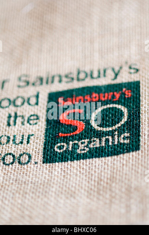 Sainsbury's Organic on a reusable jute shopping bag Stock Photo