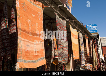 Rugs for sale in the souk, Marrakesh Morocco Stock Photo