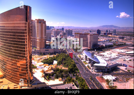 Deliberately tonemapped shot of Las Vegas Strip, from North, looking South. Logos have been removed. Stock Photo