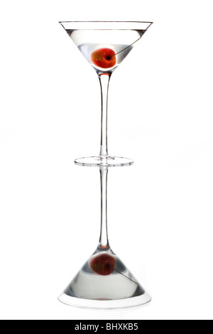Straight up Martini WIth Unique Cherry Garnish Silhouetted on White Background