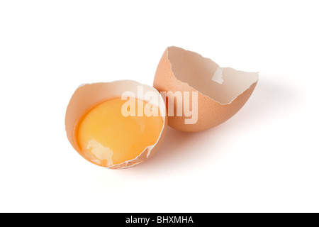 broken egg on white background Stock Photo