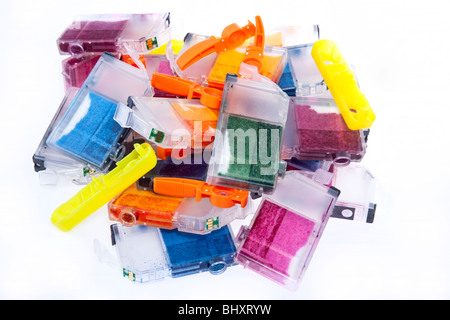 Colorful Ink Jet Printer Cartridges ready for recycling Stock Photo