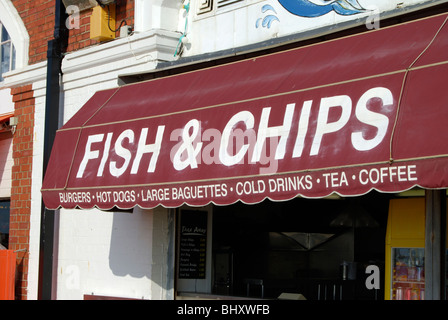 Counter and awning to Fish and Chips Shop on seafront at Brighton. East Sussex. England Stock Photo