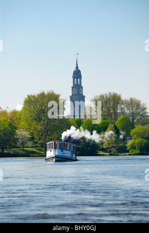 The historical Alster steamer St. George on the Alster in Hamburg Stock Photo