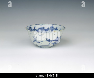 Kraak blue and white bowl with birds and flowers, Ming dynasty, China, 1560-1580. Artist: Unknown Stock Photo