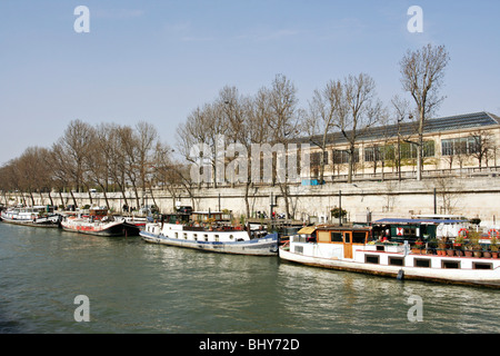 View from a sightseeing tour boat on River Seine in Paris, France. Stock Photo