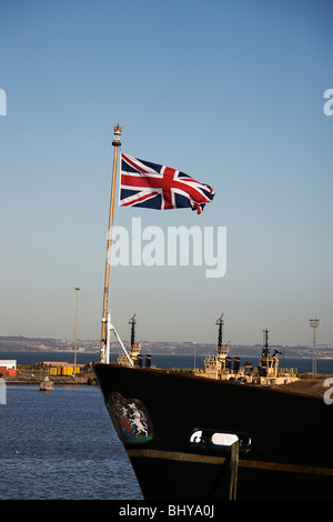 The Union flag of The Royal Yacht Britannia Leith. Edinburgh. Stock Photo