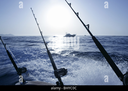 Boat trolling fishing on Mediterranean Ibiza Balearic Islands Stock Photo