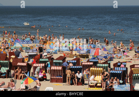 Full of tourists Baltic Sea beach in Swinoujscie, Poland Stock Photo ...