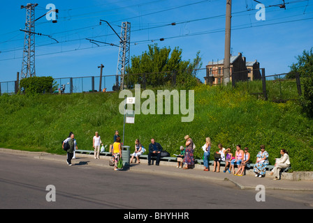 Bus stop 13 at the main long distance bus station in Riga Latvia Europe Stock Photo