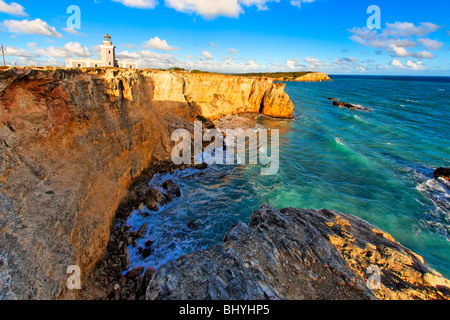 Lighthouse on a Cliff, Faro de Los Morillos, Cabo Rojo, Puerto Rico Stock Photo