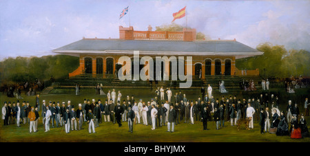 'Portrait Group of Members of the Marylebone Cricket Club outside the Pavilion at Lord's', c1870. Artist: Henry Barraud Stock Photo