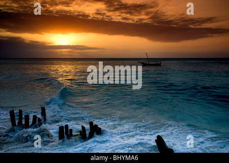 Sunset at Nungwi, North Zanzibar, Tanzania, East Africa Stock Photo