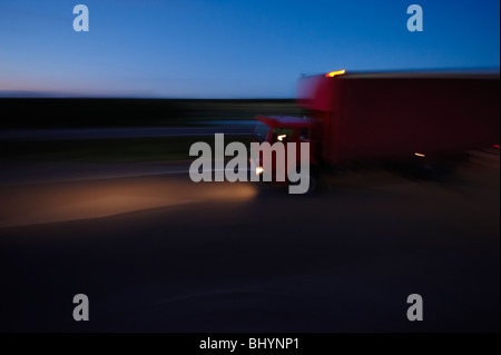 Lorry speeding along highway at night