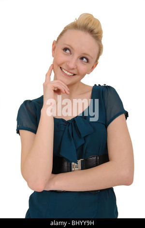 teenage girl having an idea isolated on white Stock Photo