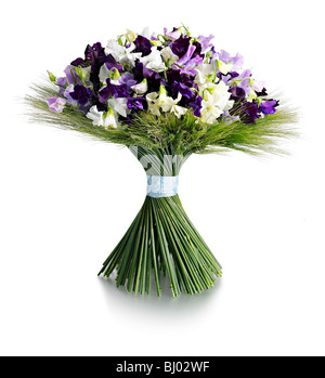 sweet pea long wheat grass hand tied posy Stock Photo