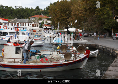 Fishing boat at Thassos town and harbour, Thassos, Greece, Sept 2009 Stock Photo