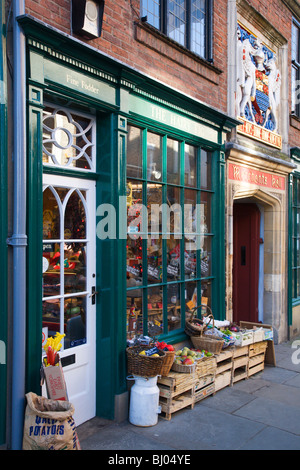 Food outside The Hairy Fig shop on Fossgate York Yorkshire England Stock Photo