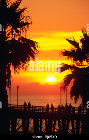 Sunset at the Oceanside Municipal Pier in Oceanside, California, United States Stock Photo