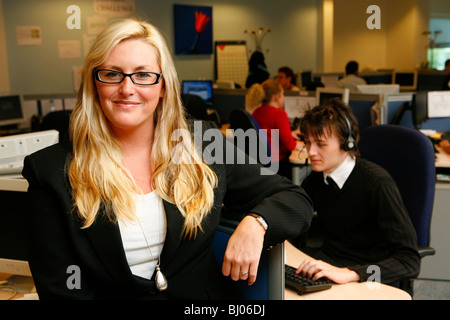 Female worker in a Call centre, Dudley, West Midlands. Stock Photo