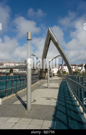 Celtic Gateway bridge connecting the town to the port in Holyhead Anglesey in North Wales Stock Photo