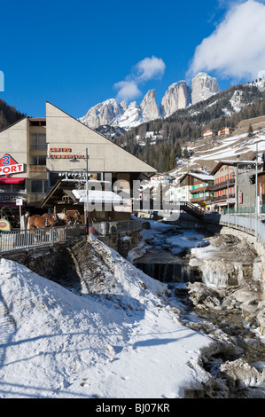 Commercial centre in Campitello, Val di Fassa, Dolomites, Italy Stock Photo