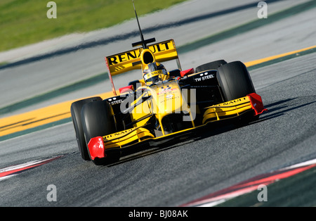 Robert Kubica (POL) in the Renault  R30 racecar during Formula 1 testing sessions at Circuit de Catalunya. Stock Photo