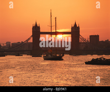 Sunset Tower Bridge, River Thames, London England, UK, GB Stock Photo