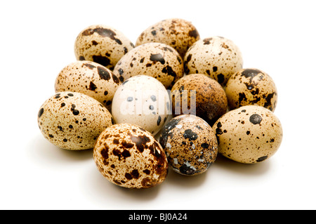 Quail eggs on a white background Stock Photo