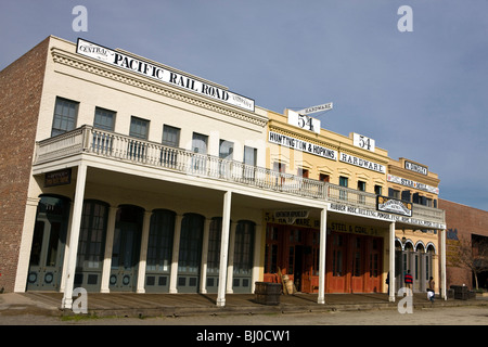 Huntington & Hopkins Hardware and Pacific Rail Road store fronts, Old Sacramento, California, United States of America Stock Photo