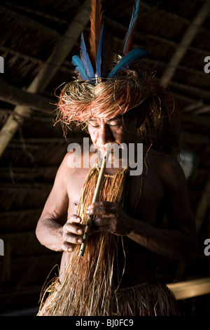 Yagua Indians living a traditional life near the Amazonian city of Iquitos, Peru. Stock Photo