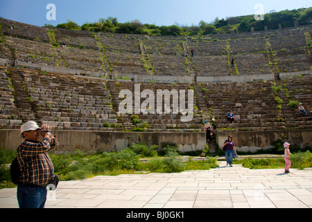 A tourist at the theater of Ephesus Stock Photo