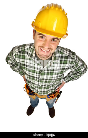 funny manual worker portrait isolated on white background Stock Photo