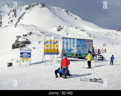 skiers at the top of the cable car at Bad Hofgastein, Austria Stock Photo