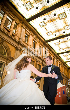 Bride and groom dancing at wedding Stock Photo