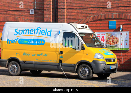 somerfield supermarket electric powered delivery van being charged braintree essex england Stock Photo