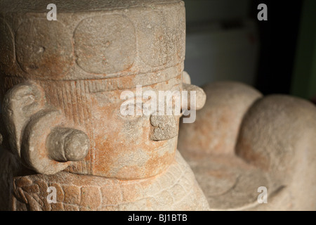 Detail of the face of a Chac Mool from Chichen Itza. Mayan-Toltec sculpture from 800-900AD. Stock Photo