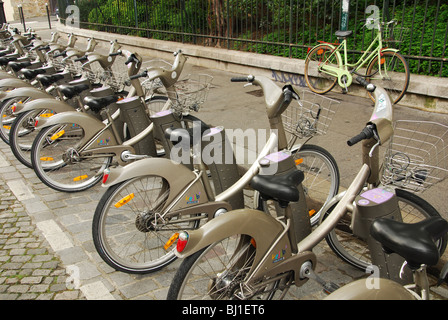 Velib bicycles for hire in Montmartre Paris France Stock Photo